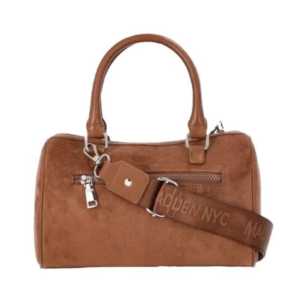 Madden NYC Women's Core Barrel Bag Brown Crossbody Zipper Pouch - Picture 3 of 7